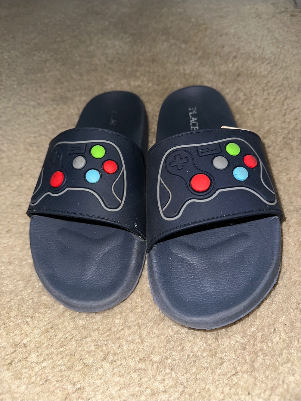 Place Navy Slide Sandals with Colorful Controller Buttons